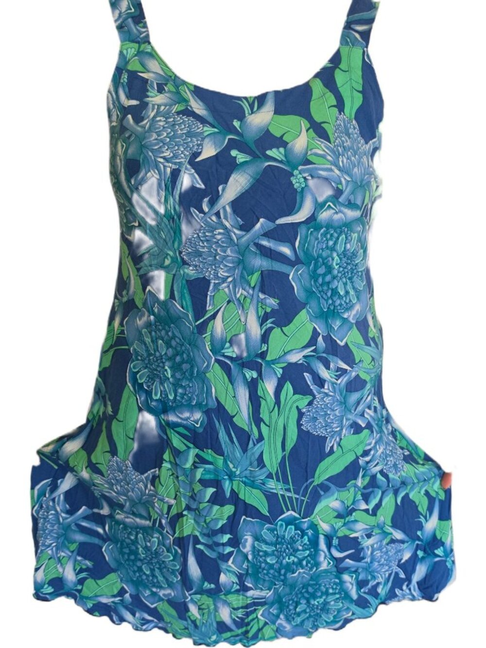 Rainbow Jo Hawaii Hilo Jungle Tropical Bias Dress L Large 100% Rayon EUC